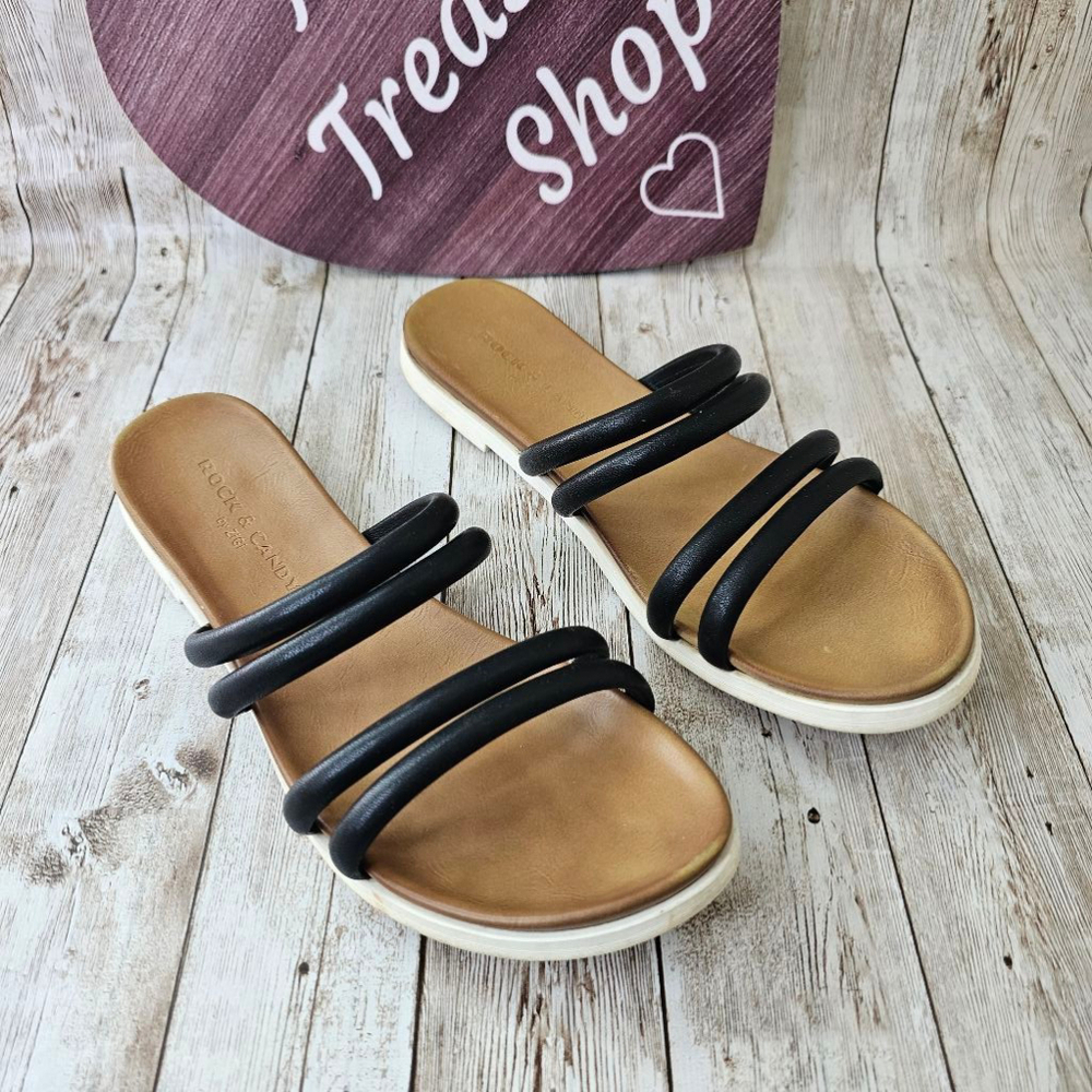 Women's Rock & Candy Sandals Size 7 1/2 Black Tan